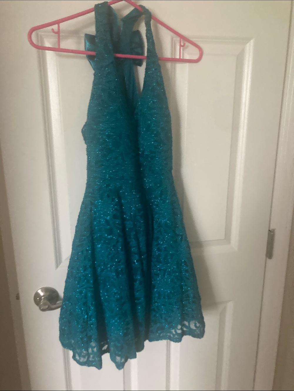 Teal Lace Halter Dress - Elegant Party Dress